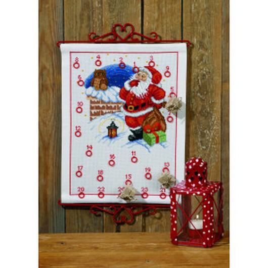 Permin Broderikit Julkalender - Jultomte och Uggla 32 x 41 cm