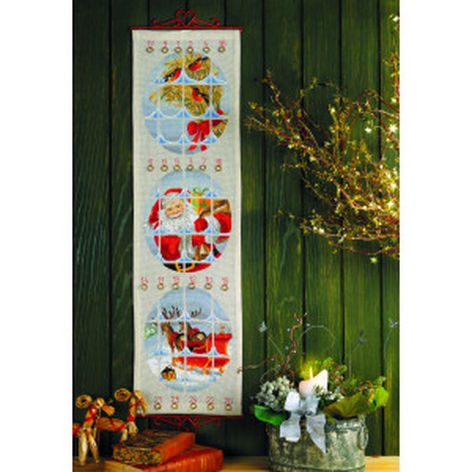 Permin Broderikit Julkalender - Jultomte och Släde 28 x 100 cm