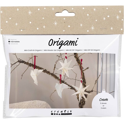 Mini DIY Kit Origami, Duvor/stjärnor, mörkröd, råvit, 1 förp.