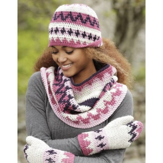 Pink Maze by DROPS Design - Mössa, Halsvärmare och vantar Virk-mönster strl. S-XL