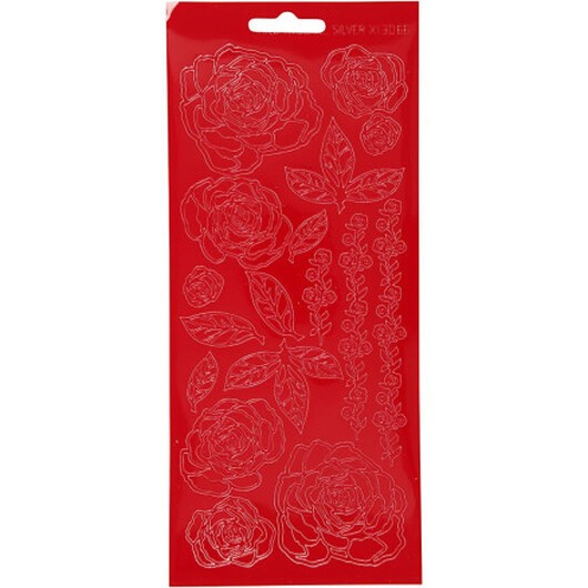 Stickers, rosor, ark 10x23 cm, röd, 1 ark