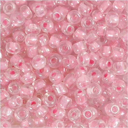 Rocai-pärlor, diam. 4 mm, storlek 6/0, hålstorlek 0,9-1,2 mm, rosa mitt, 25g/ 1 frp.