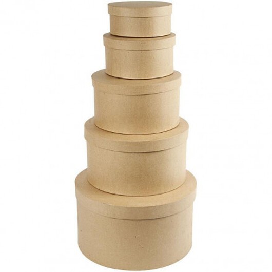 Runda hattaskar, dia. 16,5+18,5+24+28,5+35,5 cm, H: 8+10+13+15+19 cm, 5 st.