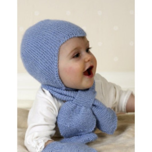Baby Aviator Hat by DROPS Design - Hjälmmössa, Halsduk och Vantar Stick-mönster strl. 1/3 mdr - 3/4 år