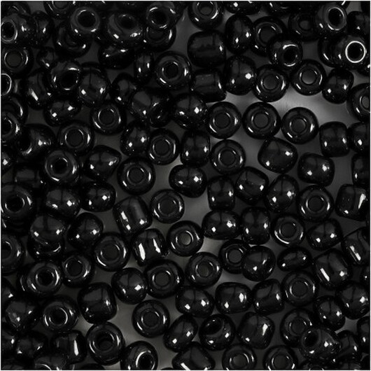 Rocaillepärlor, Dia. 4 mm, stl. 6/0, Hålstl. 0,9-1,2 mm, svart, 25 g/ 1 förp.