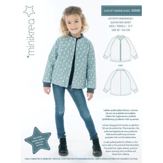 MiniKrea Snittmönster Quiltad Barnjacka 2-12 år