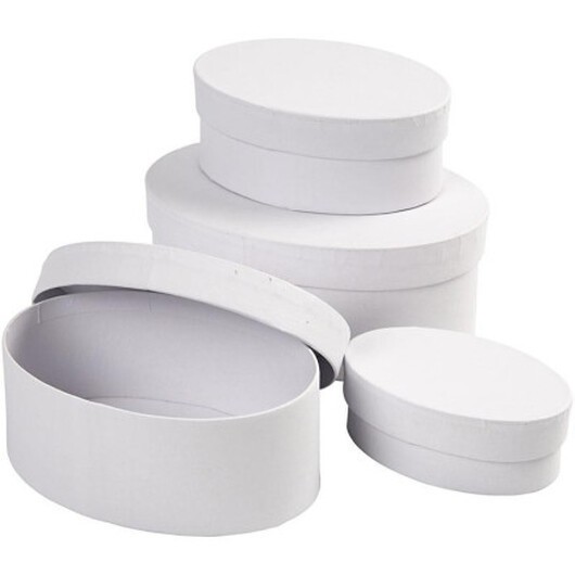 Ovala Låda, H: 4+5+6+7 cm, L: 10+12+14+16 cm, vit, 4 st / 1 set