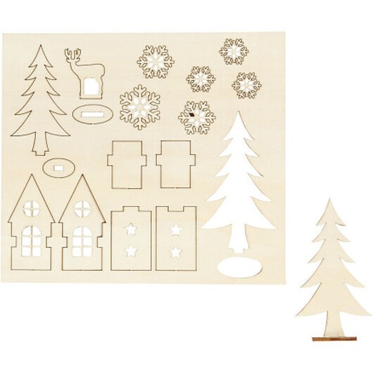 Sätt-ihop-själv träfigurer, hus, trä, rådjur, L: 15,5 cm, B: 17 cm, tjocklek 3 mm, 1 förp.