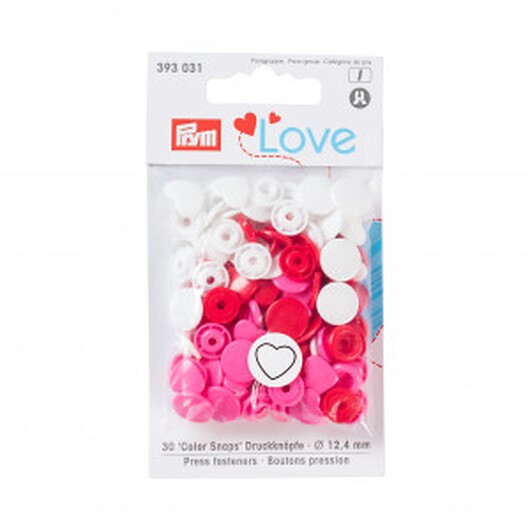 Prym Lov Color Snaps Tryckknappar Plasthjärta 12,4mm Ass. Röd/Rosa/Vit - 30 st