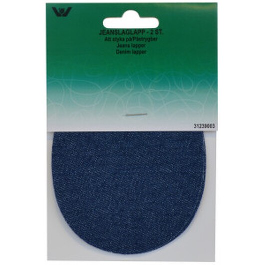 Strykmärke / Reparationslapp Jeans Oval Mörk Denim 9x11,5 cm - 2 st.