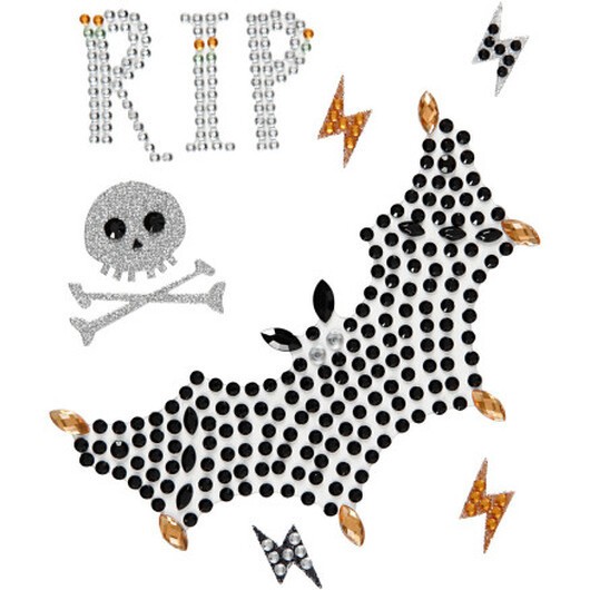 Rhinestone-klistermärken, RIP och fladdermöss, ark 14x17 cm, 1 ark
