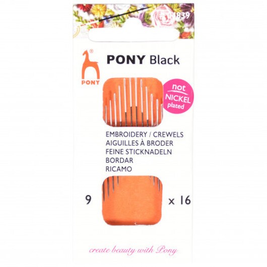 Pony Black Broderinålar strl 9 - 16 st