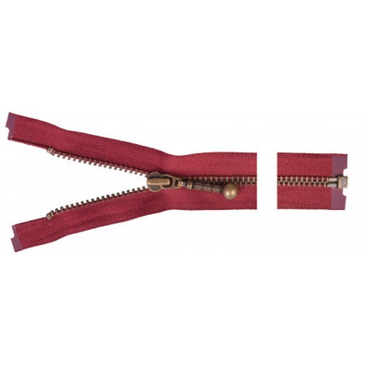 YKK Delbar Dragkedja/Blixtlås Antik Mässing 75cm 4mm Bordeaux