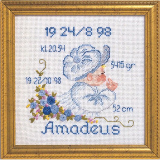Permin Broderikit Aida Födelsetavla Amadeus 19x19cm
