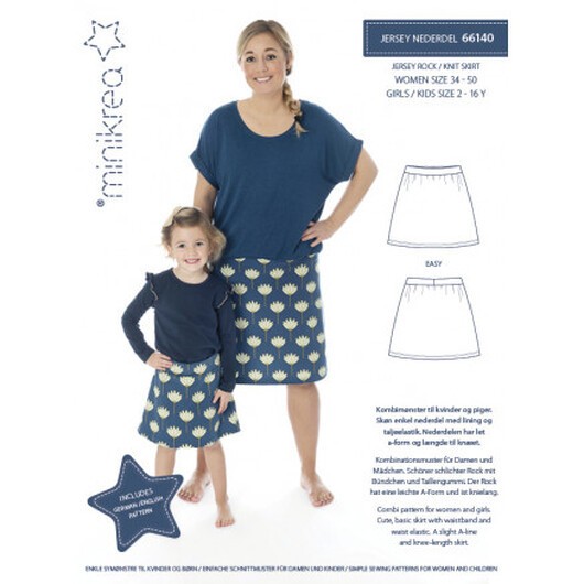 MiniKrea Snittmönster 66140 Kjol i trikå Storlek 2-16 och XS-XXL