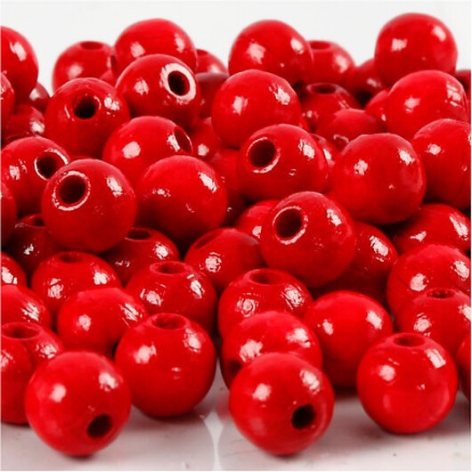 Träpärlor, diam. 8 mm, hålstorlek 2 mm, röd, 15g/ 1 frp.