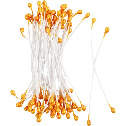 Ståndare för Blommor, L: 6,4 cm, Dia. 2 mm, orangemetallic, 100 st./ 1 förp.