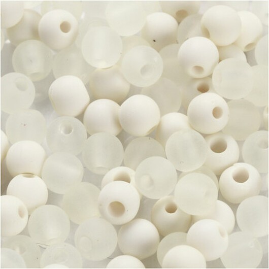 Plastpärlor, diam. 6 mm, hålstorlek 2 mm, krämfärgad, 40g/1 frp.