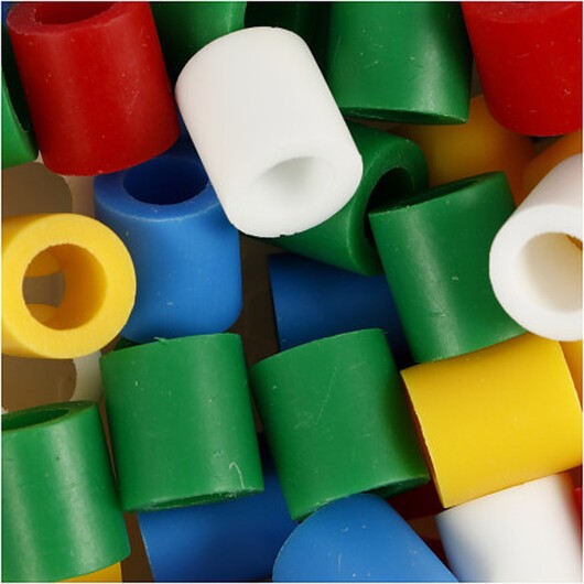 Rörpärlor, storlek 10x10 mm, hålstorlek 5,5 mm, Jumbo, standardfärger, 1000 st / 1 pk.