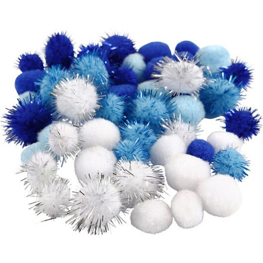 Pompoms, Dia. 15+20 mm, mixade färger, 48 mix./ 1 förp.