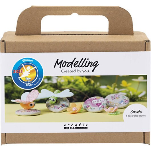 Mini DIY Kit Modelling, sten med insekt, grå, ljusrosa, ljus turkos, 1 frp.