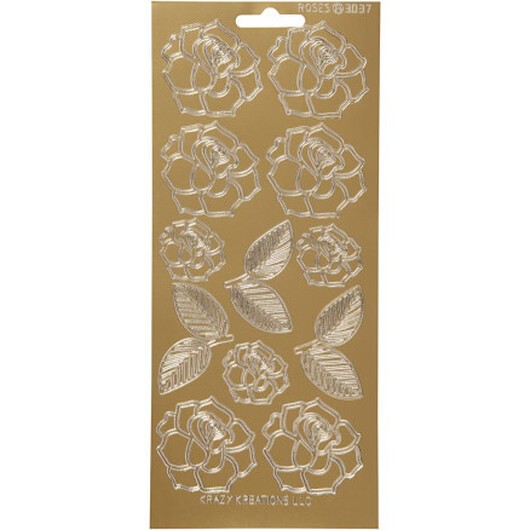 Stickers, rosor, ark 10x23 cm, guld, 1 ark