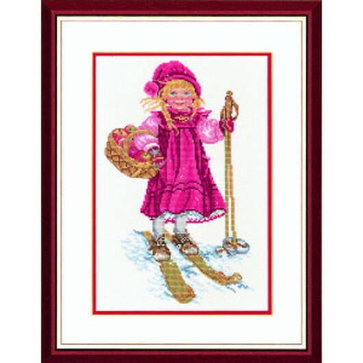Permin Broderikit Flicka på skidor 30x40cm