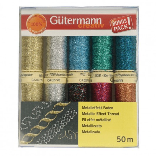 Gütermann Trådset Sytråd Metallic 8 färger 50m - 10 st