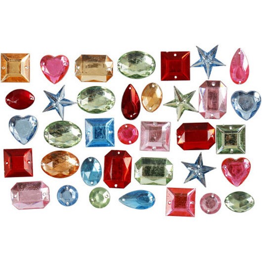Rhinestones, stl. 10-17 mm, ca. 50 st., mixade färger, 15 g/ 1 förp.
