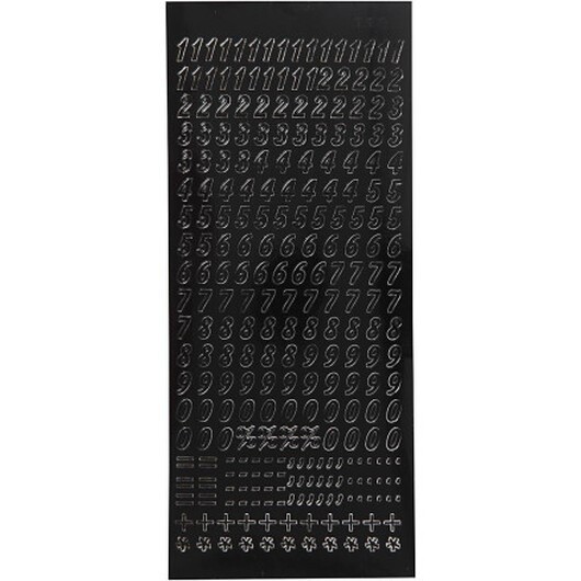 Stickers, små siffror, ark 10x23 cm, svart, 1 ark