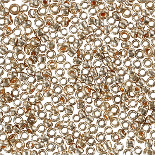 Rocai-pärlor, diam. 1,7 mm, storlek 15/0, hålstorlek 0,5-0,8 mm, roséguld, 25g/ 1 frp.