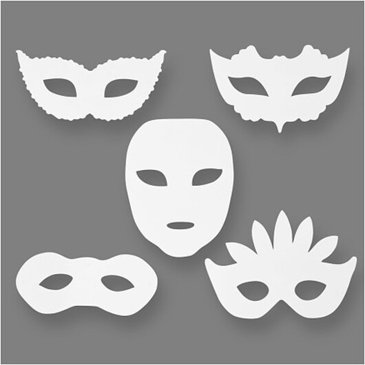 Teatermasker, H: 8,5-19 cm, B: 15-20,5 cm, 230 g, vit, 16 st./ 1 förp.