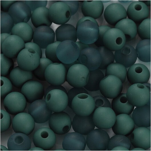 Plastpärlor, diam. 6 mm, hålstorlek 2 mm, flaskgrön, 40g/ 1 frp.