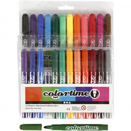 Colortime Marker, ass. färger, linje 5 mm, 24 st / 1 pk.