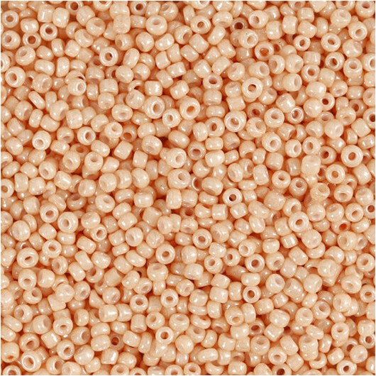 Rocai-pärlor, diam. 1,7 mm, storlek 15/0, hålstorlek 0,5-0,8 mm, ljus persika, 25g/ 1 frp.