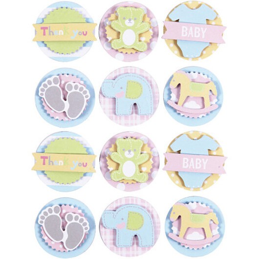 3D-stickers, baby, diam. 35 mm, tjocklek 5 mm, 1 ark