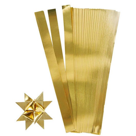 Stjärnstrimlor, L: 45 cm, Dia. 4,5 cm, B: 10 mm, guld, 100 strimlor/ 1 förp.
