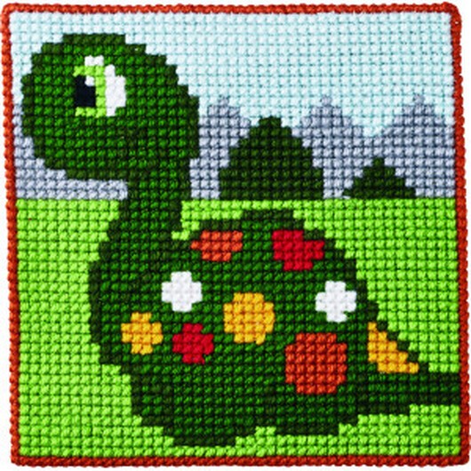 Permin Broderikit Barnstramalj Dino 25x25cm