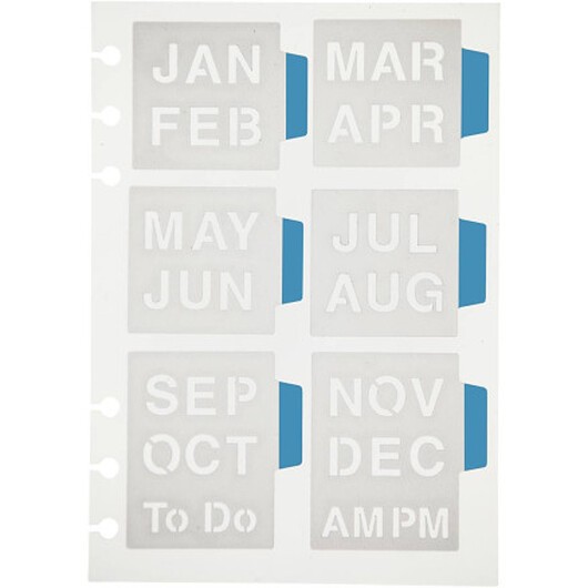 Stencil, månader, ark 12,5x17,5 cm, 1 ark