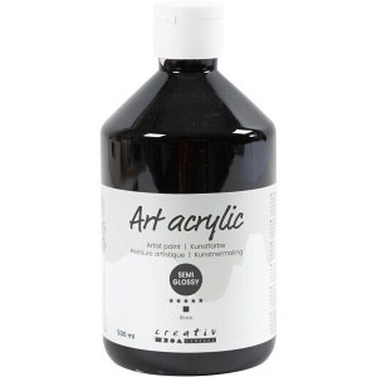 Akrylfärg, halvblank, täckande, svart, 500 ml/ 1 flaska