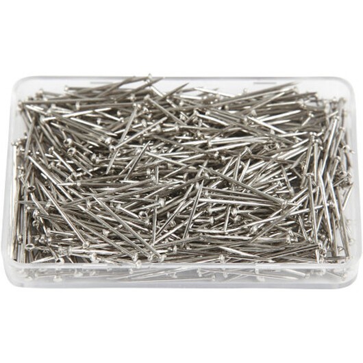 Knappnålar, L: 16 mm, tjocklek 0,65 mm, ca. 500 st., silver, 35 g/ 1 förp.
