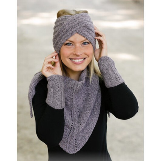 The Winter Way by DROPS Design - Set med pannband, sjal och pulsvärmare stickmönster str. S/M - L/XL