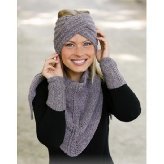 The Winter Way by DROPS Design - Set med pannband, sjal och pulsvärmare stickmönster str. S/M - L/XL