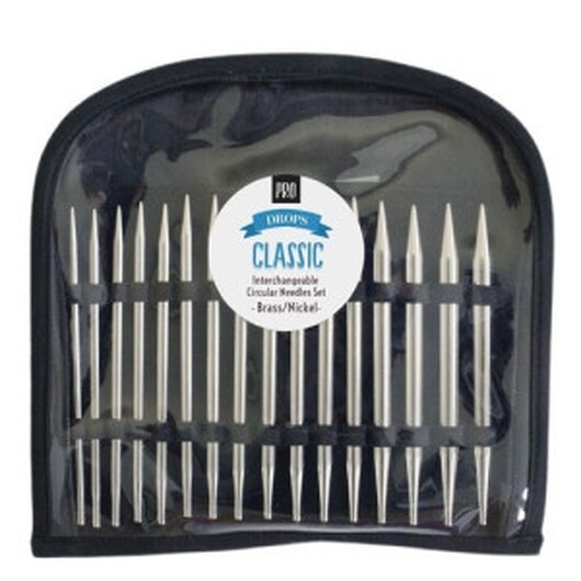 Drops Ändstickorset MässingÂ Pro ClassicÂ - Set med utbytbara kablar 8 storlekar 3 längder
