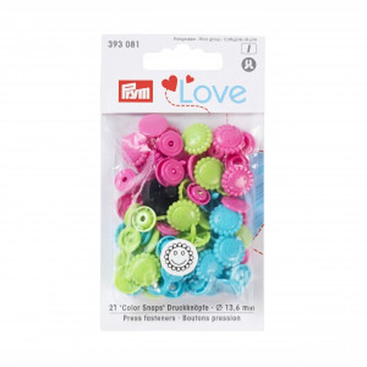 Prym Lov Color Snaps Tryckknappar Plastblomma 12,4mm Ass. Rosa/Grön/Tu