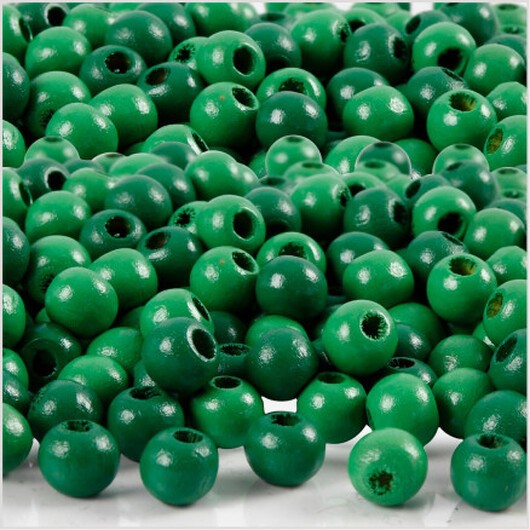 Träpärlor, diam. 5 mm, hålstorlek 1,5 mm, grön, 6g/ 1 frp.