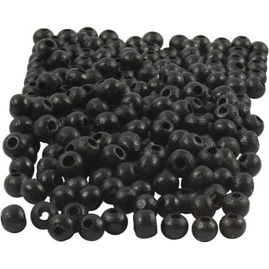 Träpärlor, diam. 5 mm, hålstorlek 1,5 mm, svart, 6g/ 1 frp.