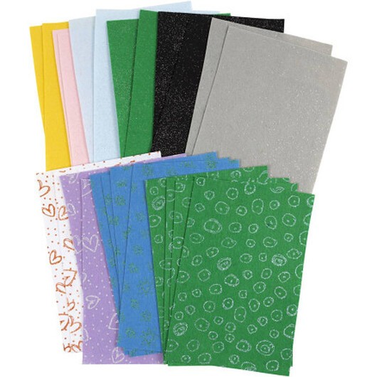 Hobbyfilt, ark 21x30 cm, tjocklek 1 mm, Innehållet kan variera , mixade färger, 24 ark/ 1 förp.