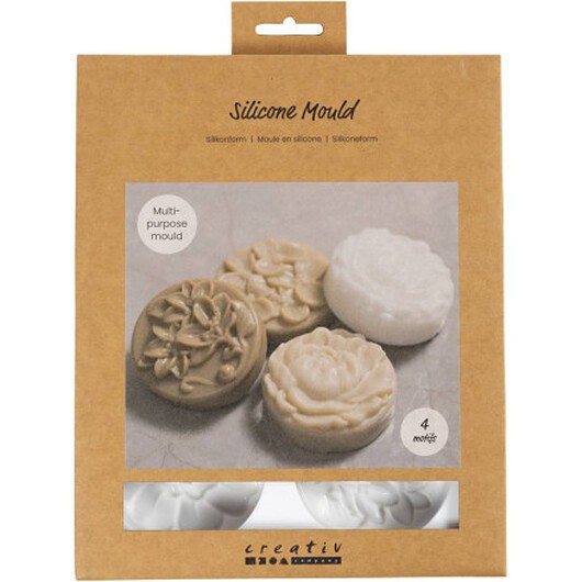 Silikonform, Rund med blommotiv, L: 6,8 cm, B: 2,3 cm, 4 st / 1 pk.