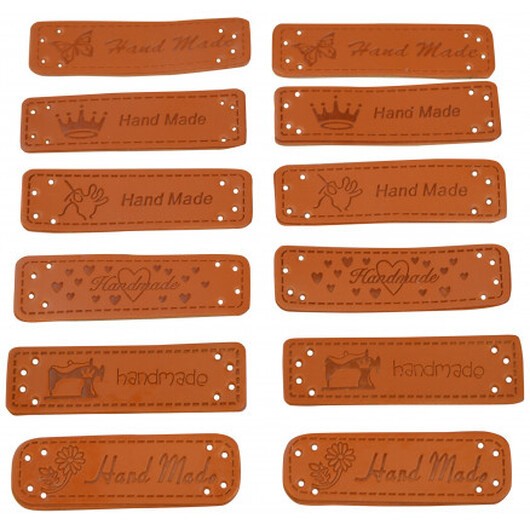 Infinity Hearts Etikett Läder Ass. Handgjord 5x1,5cm - 12 st.